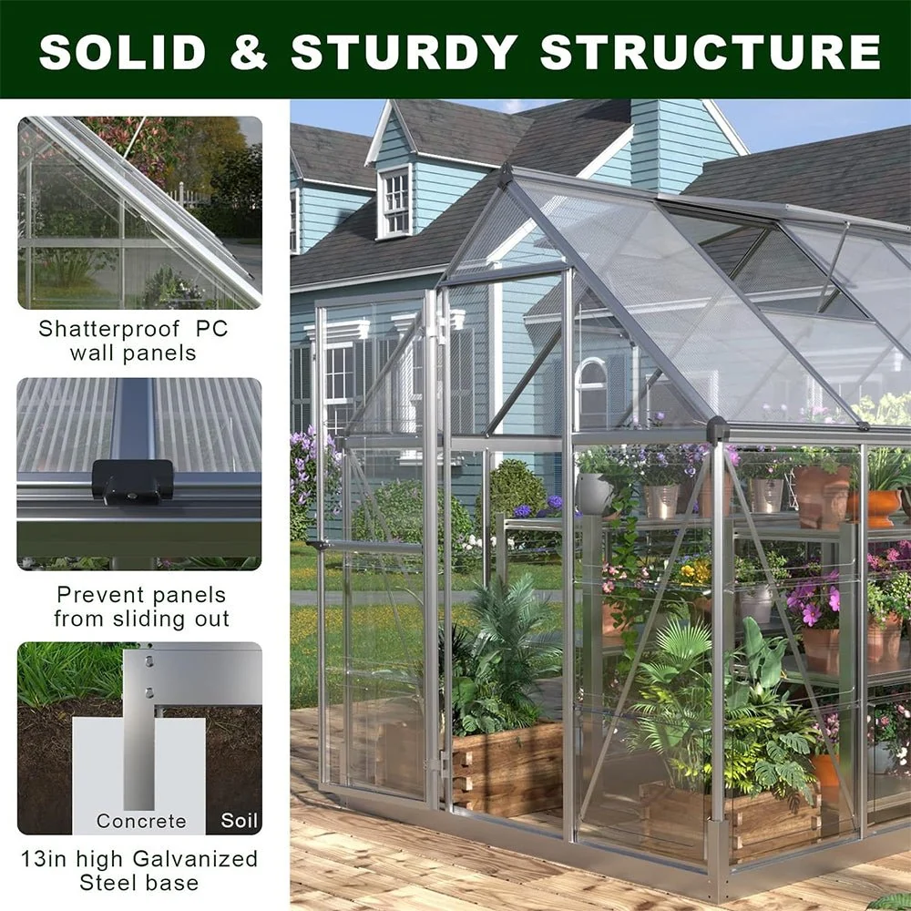[06x12FT] Heavy Duty Outdoor Aluminum Polycarbonate Walk-In Greenhouse With Lockable Hinged Door (91384257) - Image 5
