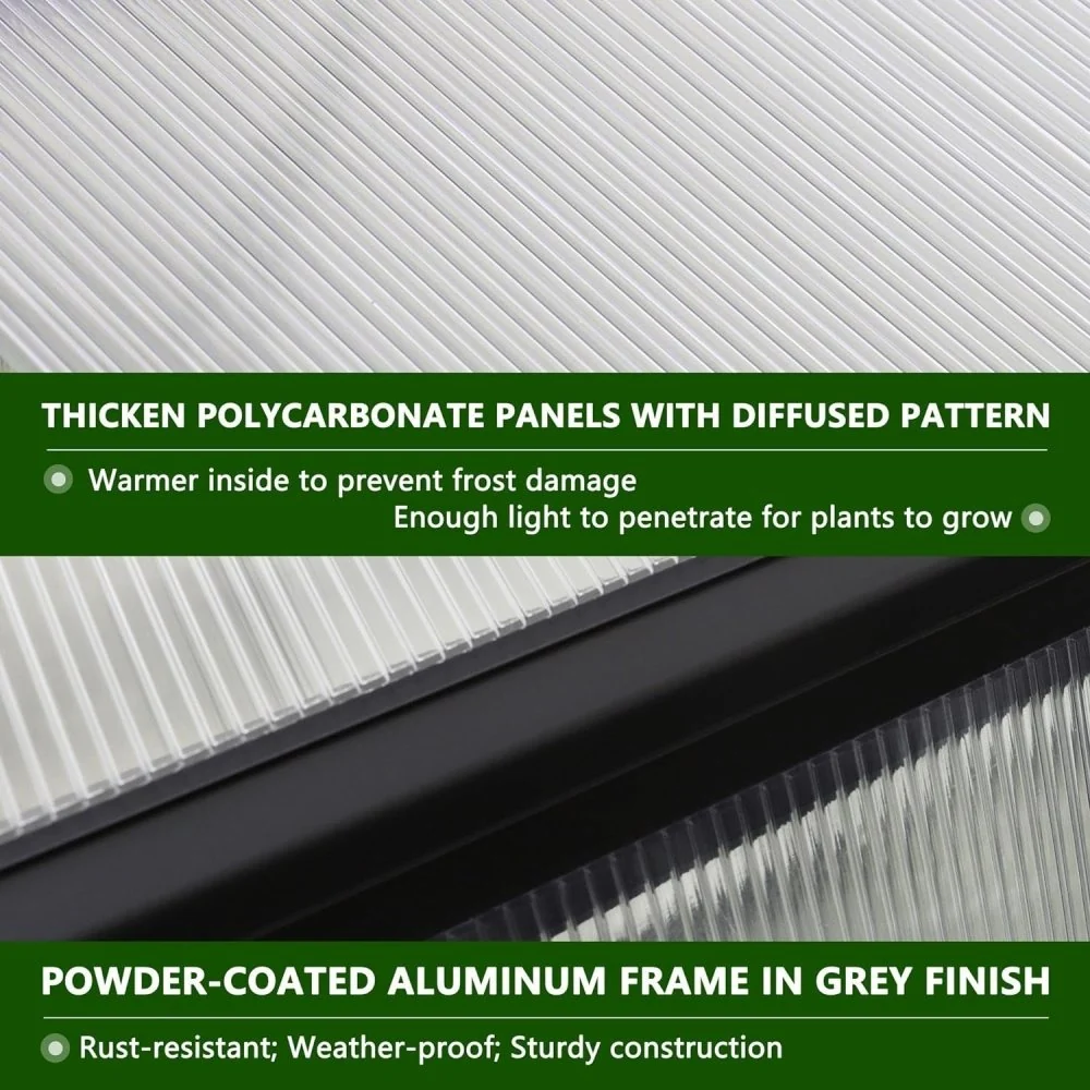 [06x12FT] Premium Polycarbonate Gray Walk-In Greenhouse Kit With Adjustable Vent And Lockable Door (97135264) - Image 4
