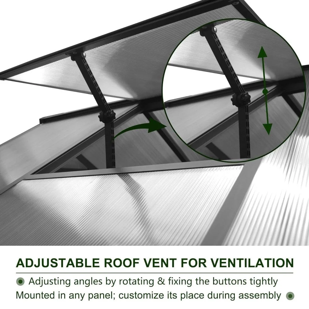 [06x12FT] Premium Polycarbonate Gray Walk-In Greenhouse Kit With Adjustable Vent And Lockable Door (97135264) - Image 5