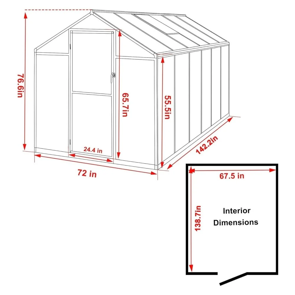 [06x12FT] Premium Polycarbonate Gray Walk-In Greenhouse Kit With Adjustable Vent And Lockable Door (97135264) - Image 7