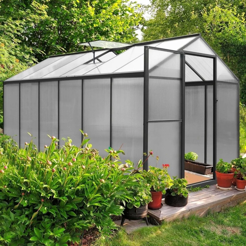 [06x12FT] Premium Polycarbonate Gray Walk-In Greenhouse Kit With Adjustable Vent And Lockable Door (97135264) - Image 9