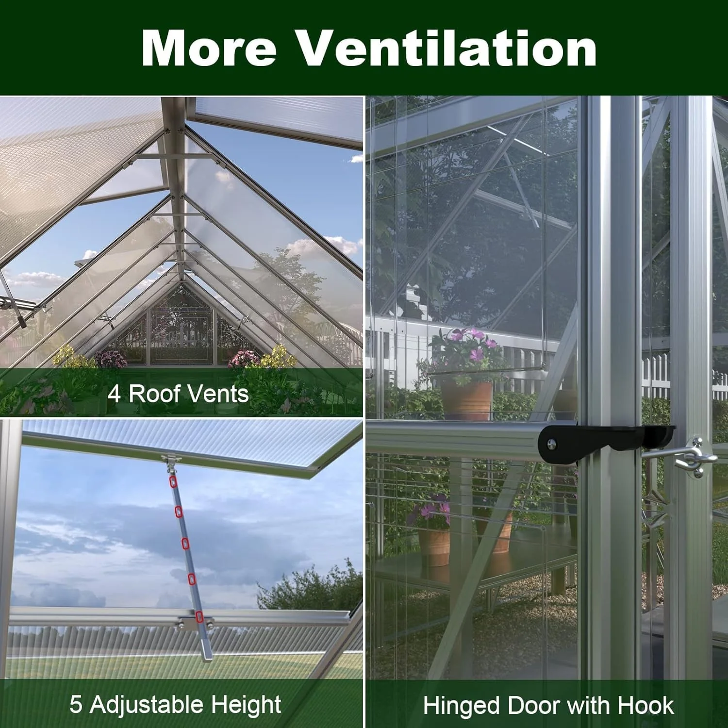 [06x16FT] Extra Large Outdoor Polycarbonate Aluminum Walk-In Greenhouse With Lockable Hinged Door (93148572) - Image 5