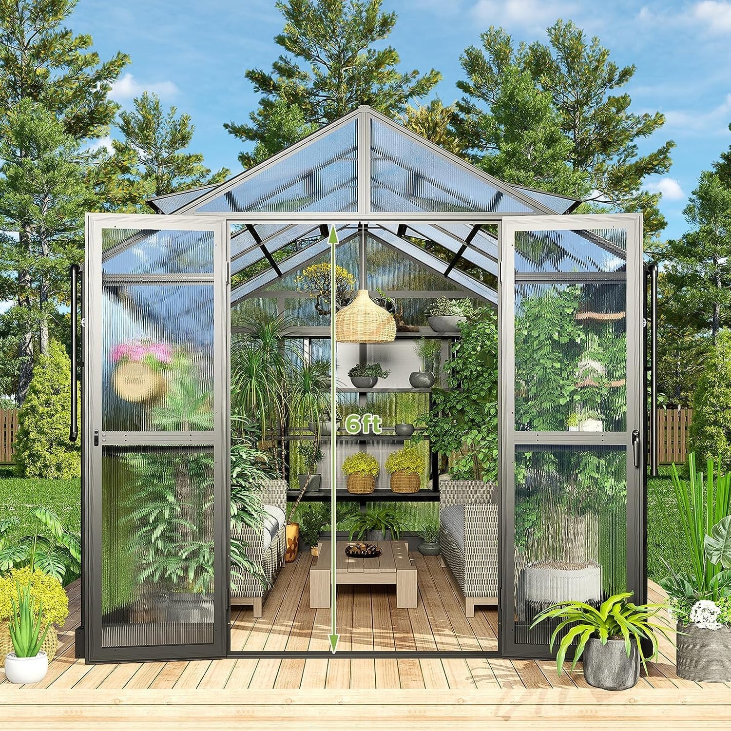 [08x12FT] Large Premium Outdoor Aluminum Polycarbonate Greenhouse With Double Swing Doors - Image 2