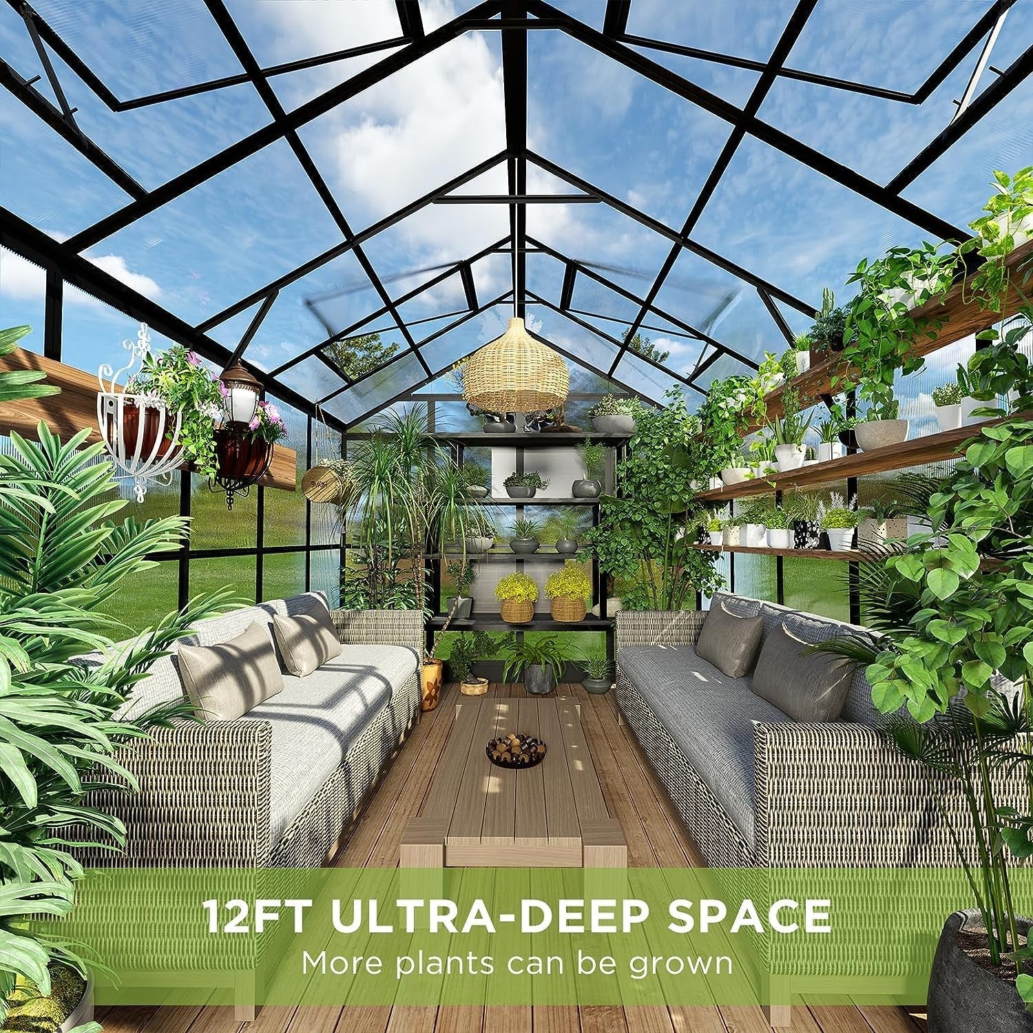 [08x12FT] Large Premium Outdoor Aluminum Polycarbonate Greenhouse With Double Swing Doors - Image 3