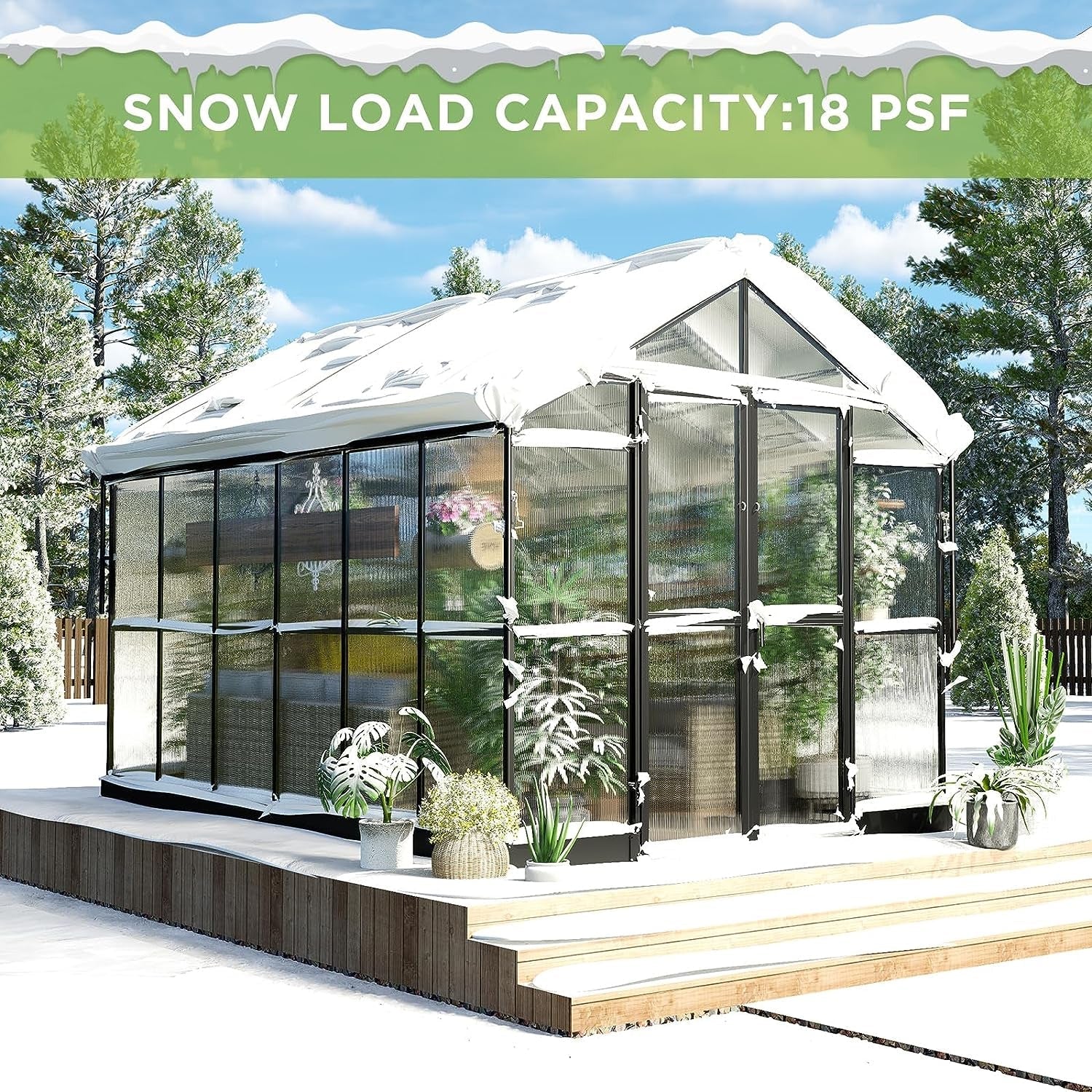 [08x12FT] Large Premium Outdoor Aluminum Polycarbonate Greenhouse With Double Swing Doors - Image 6