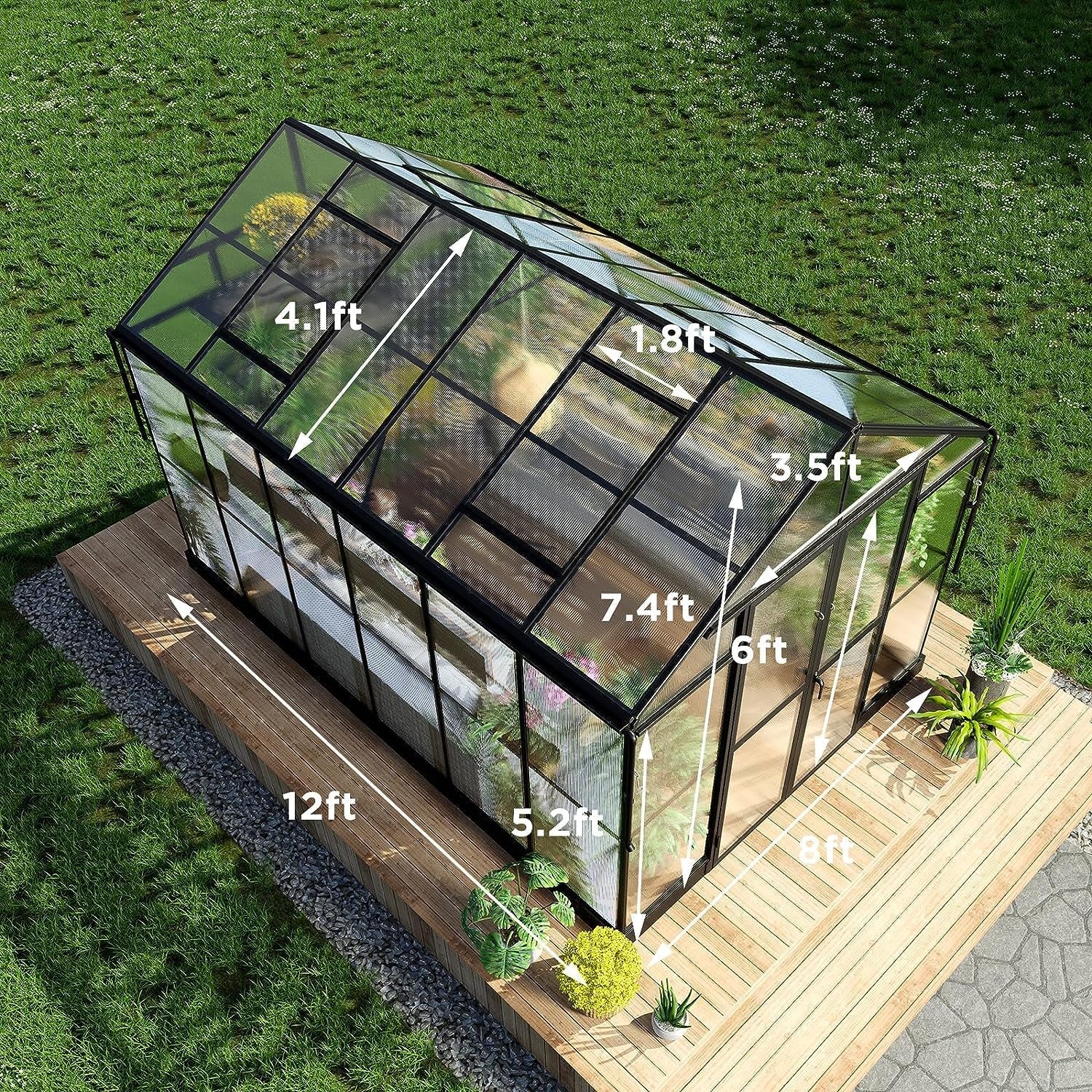[08x12FT] Large Premium Outdoor Aluminum Polycarbonate Greenhouse With Double Swing Doors - Image 7