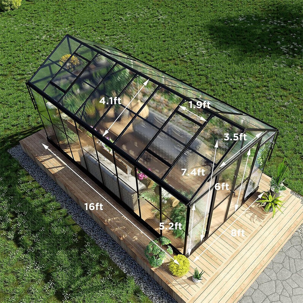 [08x16FT] Heavy Duty Outdoor Walk-In Polycarbonate Patio Greenhouse With Double Swing Doors (94826153) - Image 10