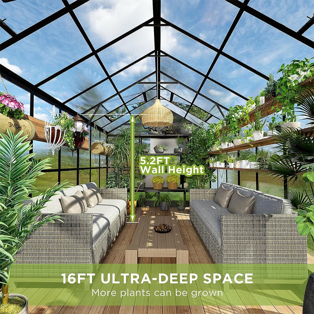 [08x16FT] Heavy Duty Outdoor Walk-In Polycarbonate Patio Greenhouse With Double Swing Doors (94826153) - Image 4