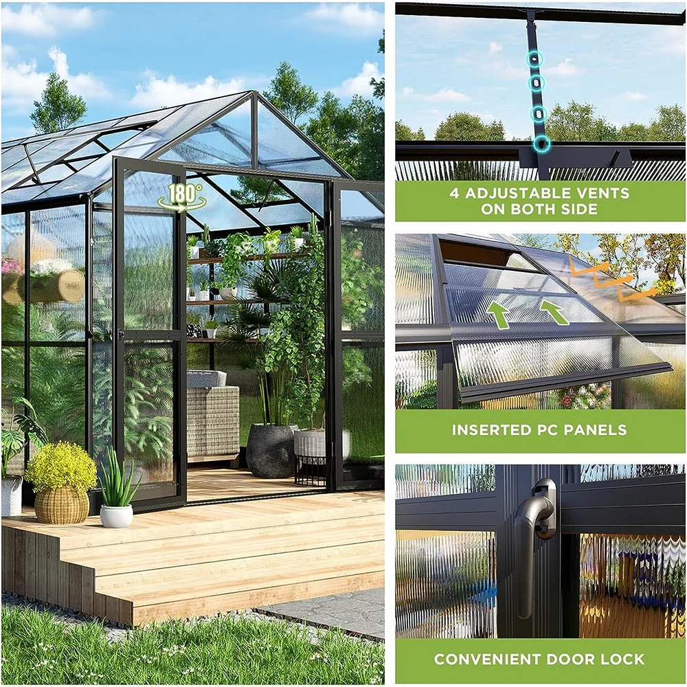 [08x16FT] Heavy Duty Outdoor Walk-In Polycarbonate Patio Greenhouse With Double Swing Doors (94826153) - Image 5