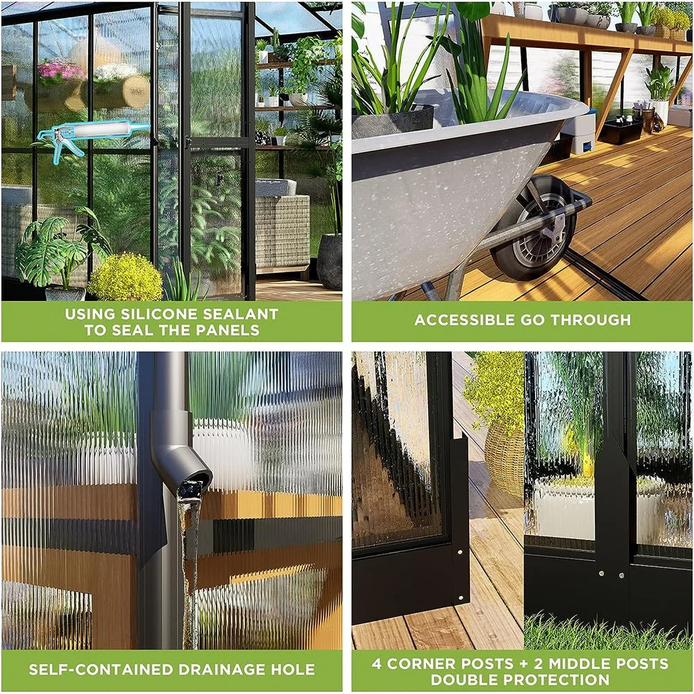 [08x16FT] Heavy Duty Outdoor Walk-In Polycarbonate Patio Greenhouse With Double Swing Doors (94826153) - Image 7