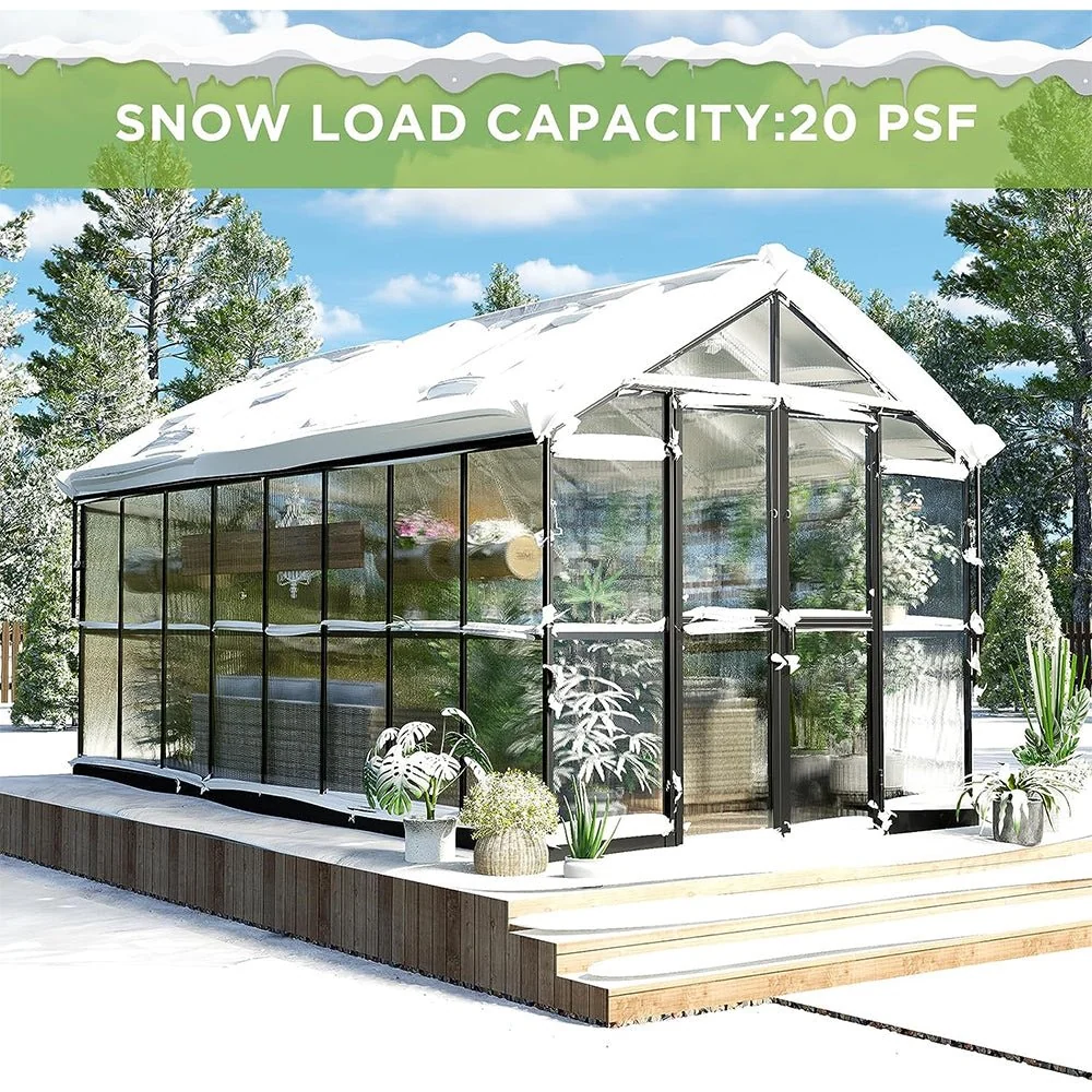 [08x16FT] Heavy Duty Outdoor Walk-In Polycarbonate Patio Greenhouse With Double Swing Doors (94826153) - Image 9