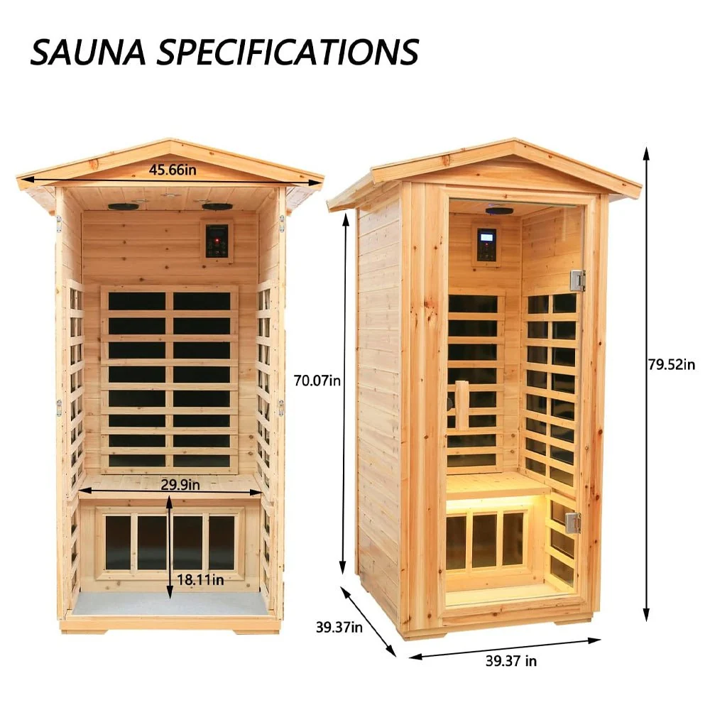 1-Person Ultra Low EMF Outdoor FAR Infrared Heat Hemlock Wood Personal Home Spa Sauna, 1560W - Image 2