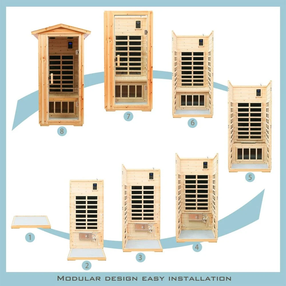 1-Person Ultra Low EMF Outdoor FAR Infrared Heat Hemlock Wood Personal Home Spa Sauna, 1560W - Image 3