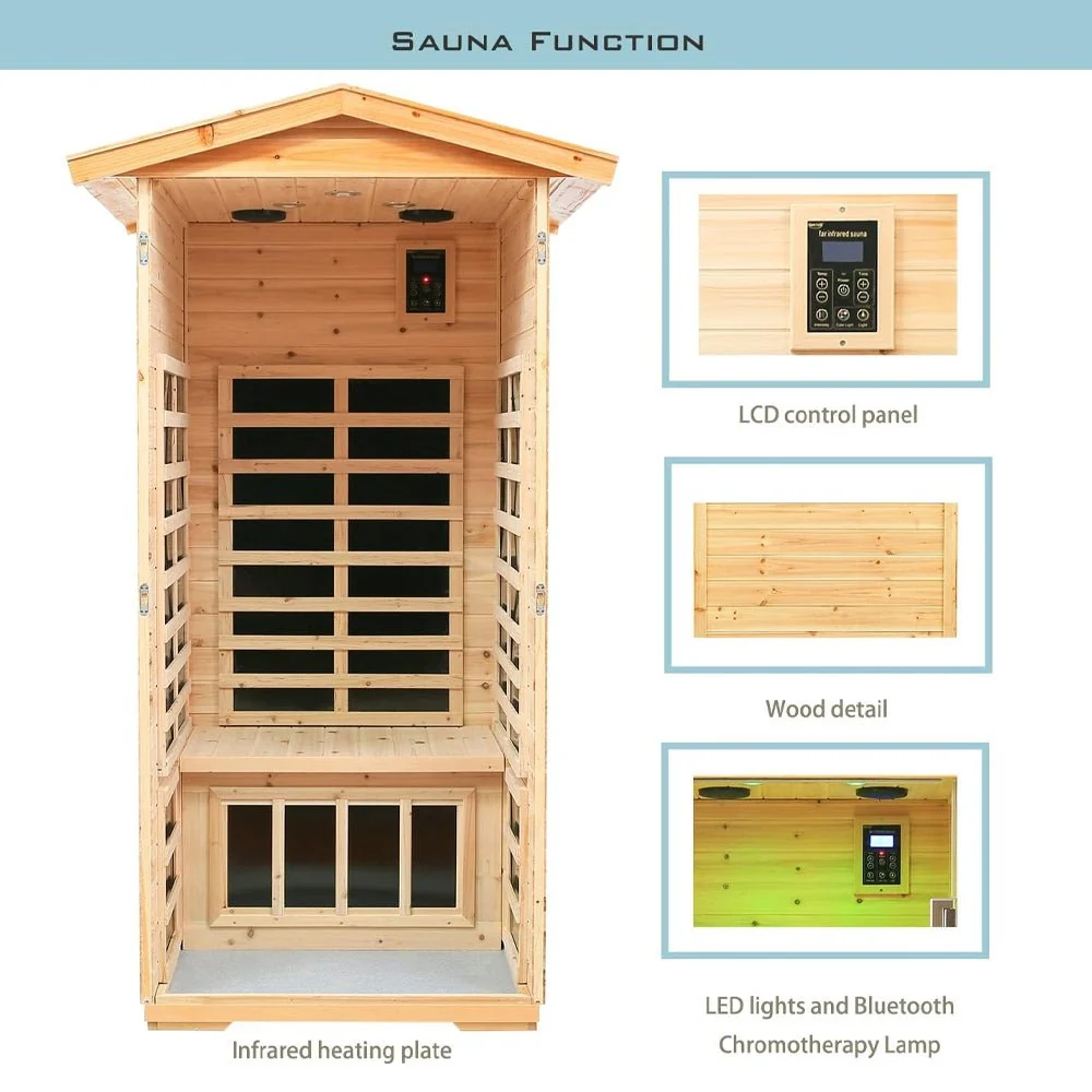 1-Person Ultra Low EMF Outdoor FAR Infrared Heat Hemlock Wood Personal Home Spa Sauna, 1560W - Image 4