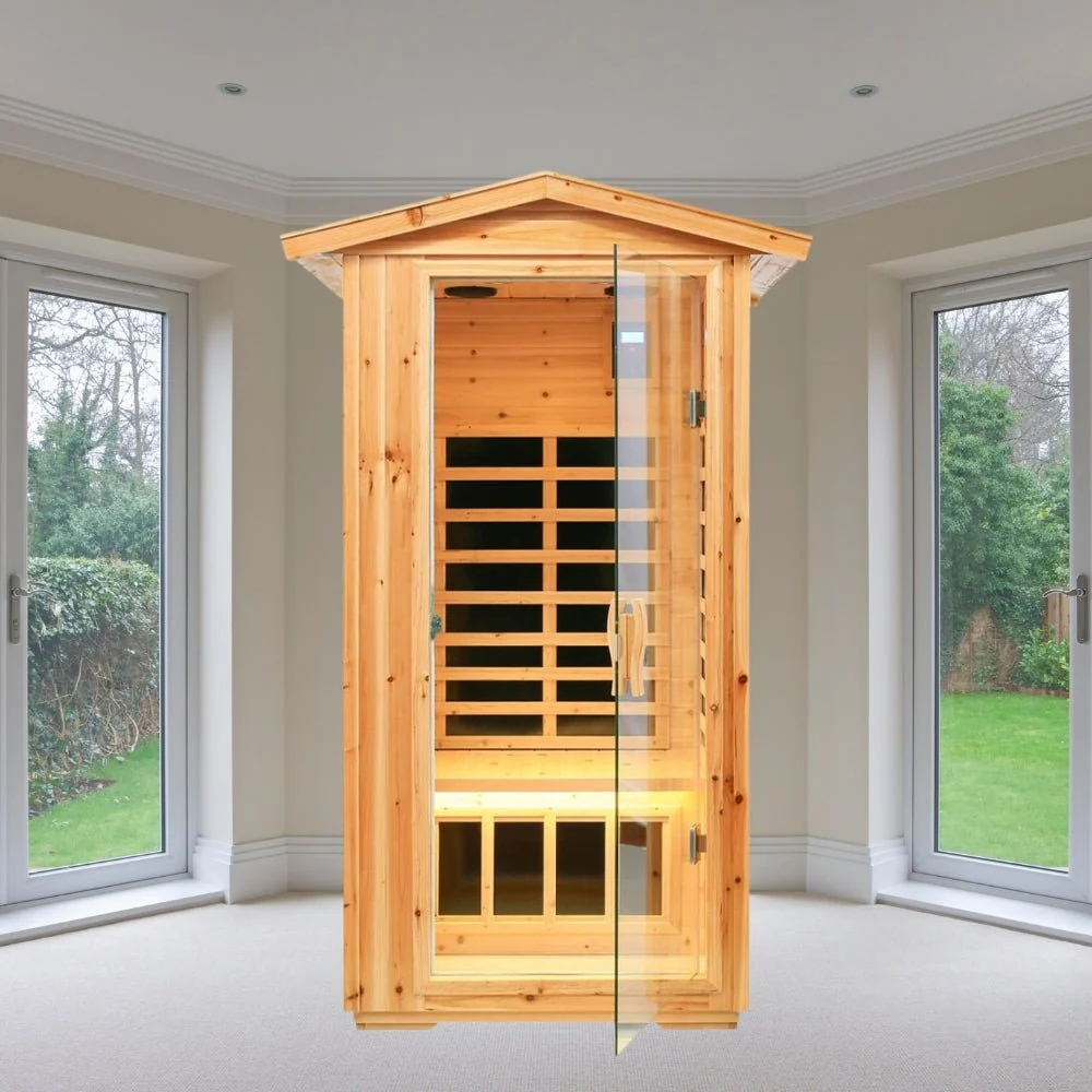 1-Person Ultra Low EMF Outdoor FAR Infrared Heat Hemlock Wood Personal Home Spa Sauna, 1560W - Image 6