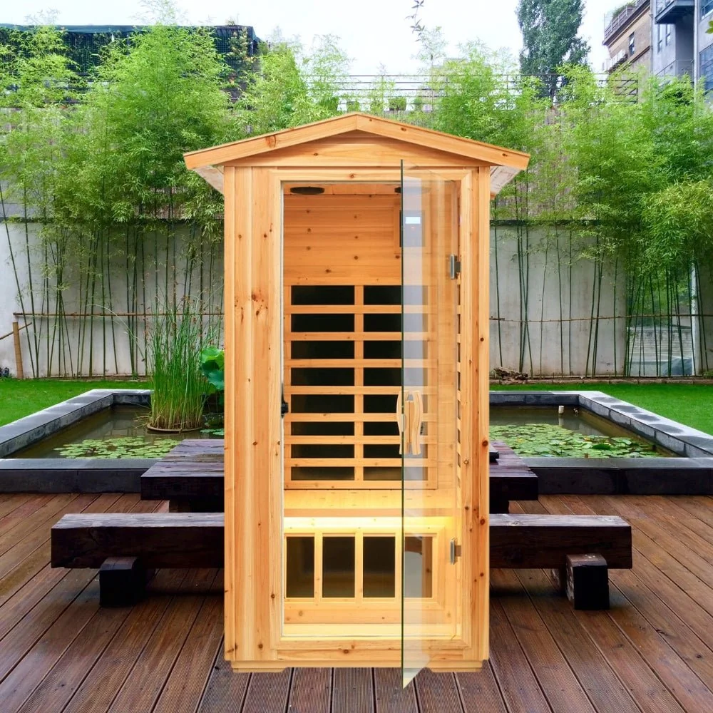 1-Person Ultra Low EMF Outdoor FAR Infrared Heat Hemlock Wood Personal Home Spa Sauna, 1560W - Image 7