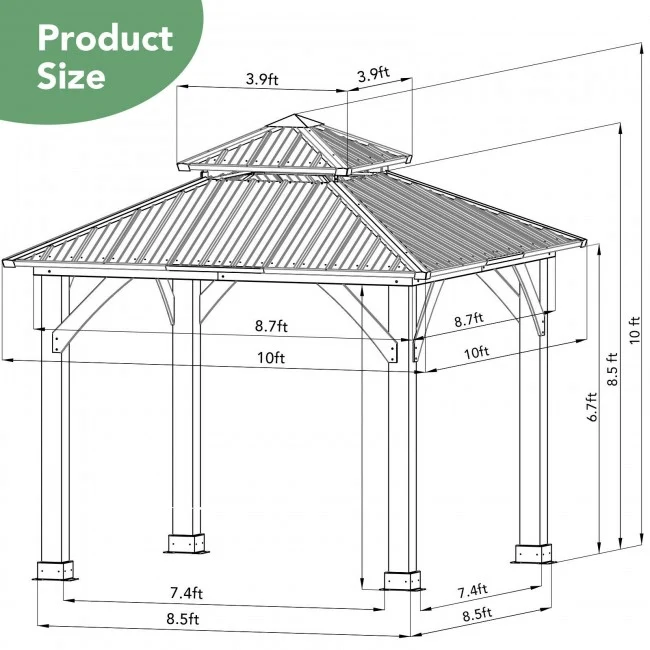 [10x10FT] Premium Outdoor Patio Hardtop Gazebo W/ Double Steel Roof (91201291) - Image 12