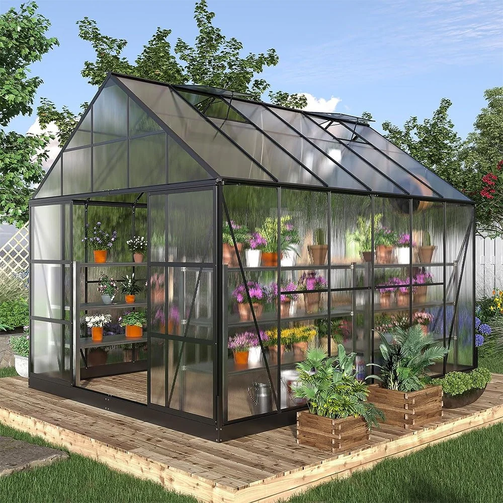 [10x12FT] Heavy Duty Outdoor Walk-In Polycarbonate Patio Greenhouse With Sliding Doors & Vents - Image 4