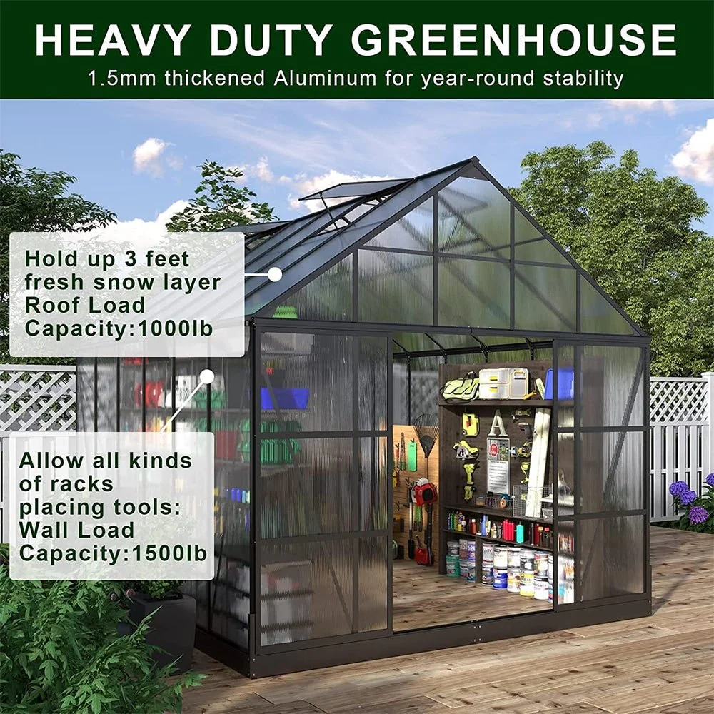 [10x12FT] Heavy Duty Outdoor Walk-In Polycarbonate Patio Greenhouse With Sliding Doors & Vents - Image 5