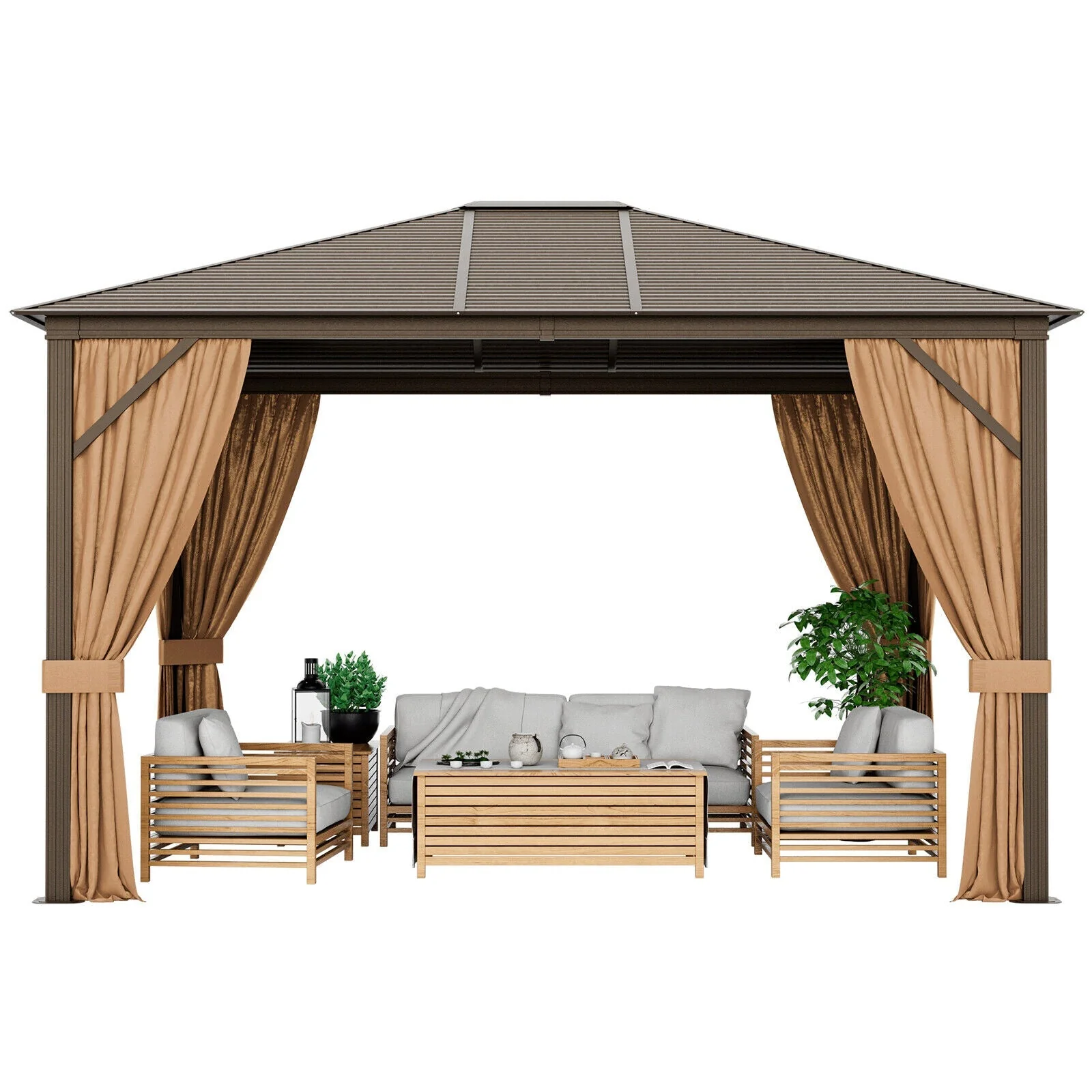 [10x12FT] Premium Outdoor Hardtop Patio Gazebo W/ Galvanized Steel Top & Aluminum Frame (94674065) - Image 3