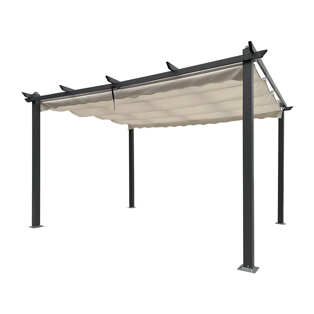 [10x13FT] Large Outdoor Patio Pergola With Canopy & Retractable Sun Shades, Beige (95317462) - Image 7
