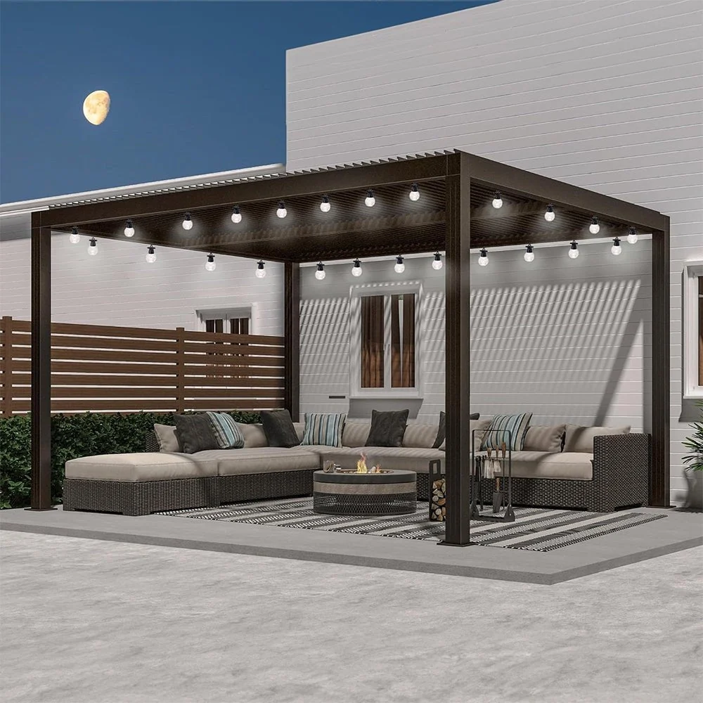 [10x14FT] Premium Adjustable Outdoor Garden Hardtop Aluminum Gazebo With Clear String Lights (92683716) - Image 5