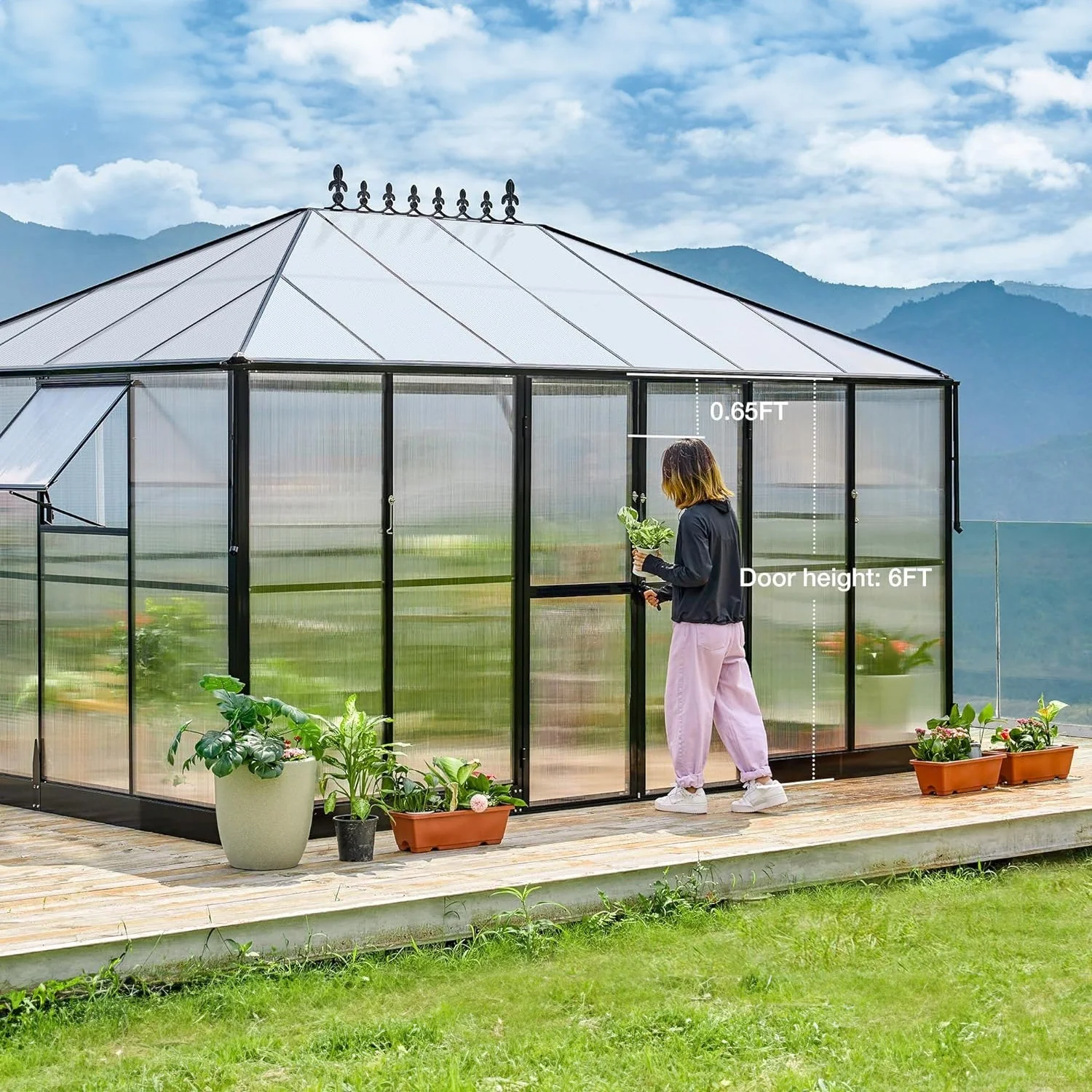 [10x14FT] Premium Outdoor Polycarbonate Greenhouse With Aluminum Frame And Double Swing Doors (93841752) - Image 2
