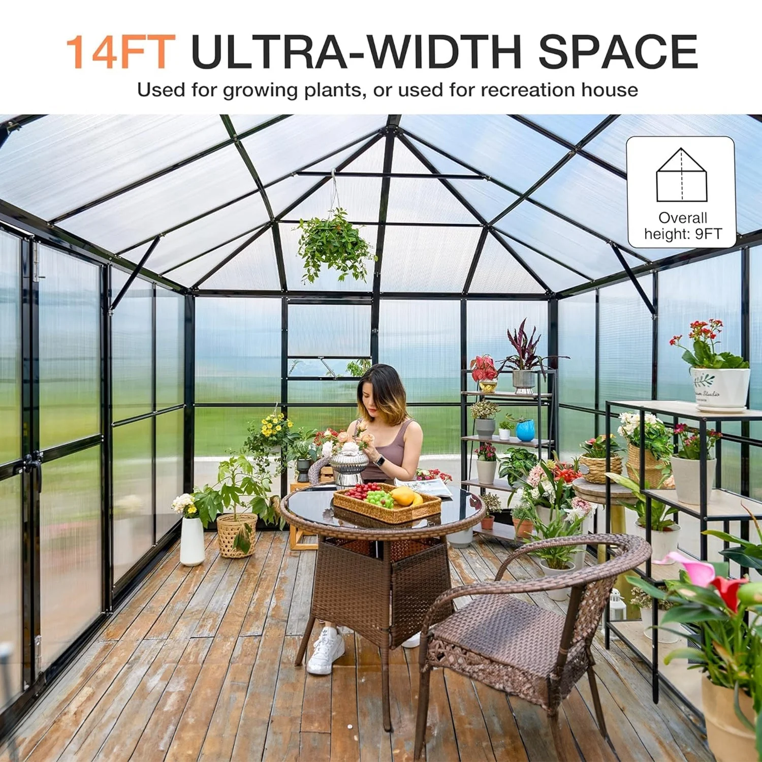 [10x14FT] Premium Outdoor Polycarbonate Greenhouse With Aluminum Frame And Double Swing Doors (93841752) - Image 3