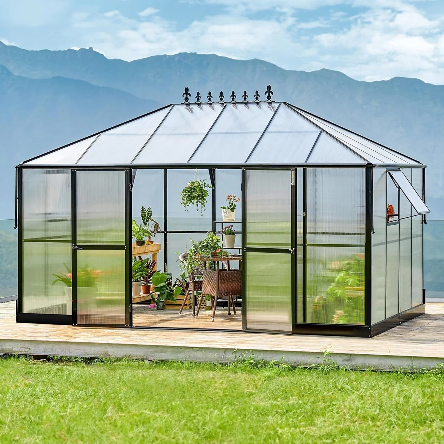 [10x14FT] Premium Outdoor Polycarbonate Greenhouse With Aluminum Frame And Double Swing Doors (93841752) - Image 4