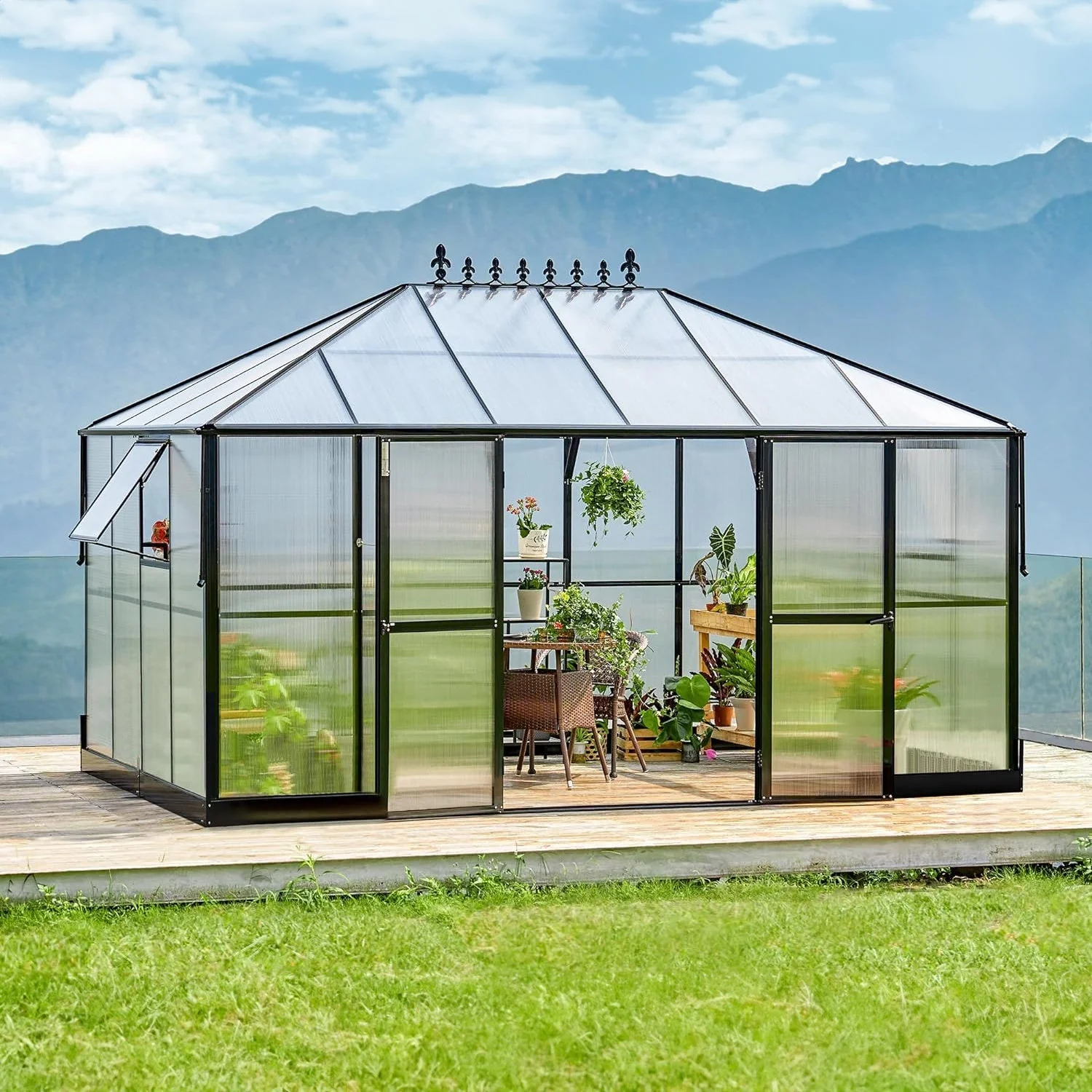 [10x14FT] Premium Outdoor Polycarbonate Greenhouse With Aluminum Frame And Double Swing Doors (93841752) - Image 6