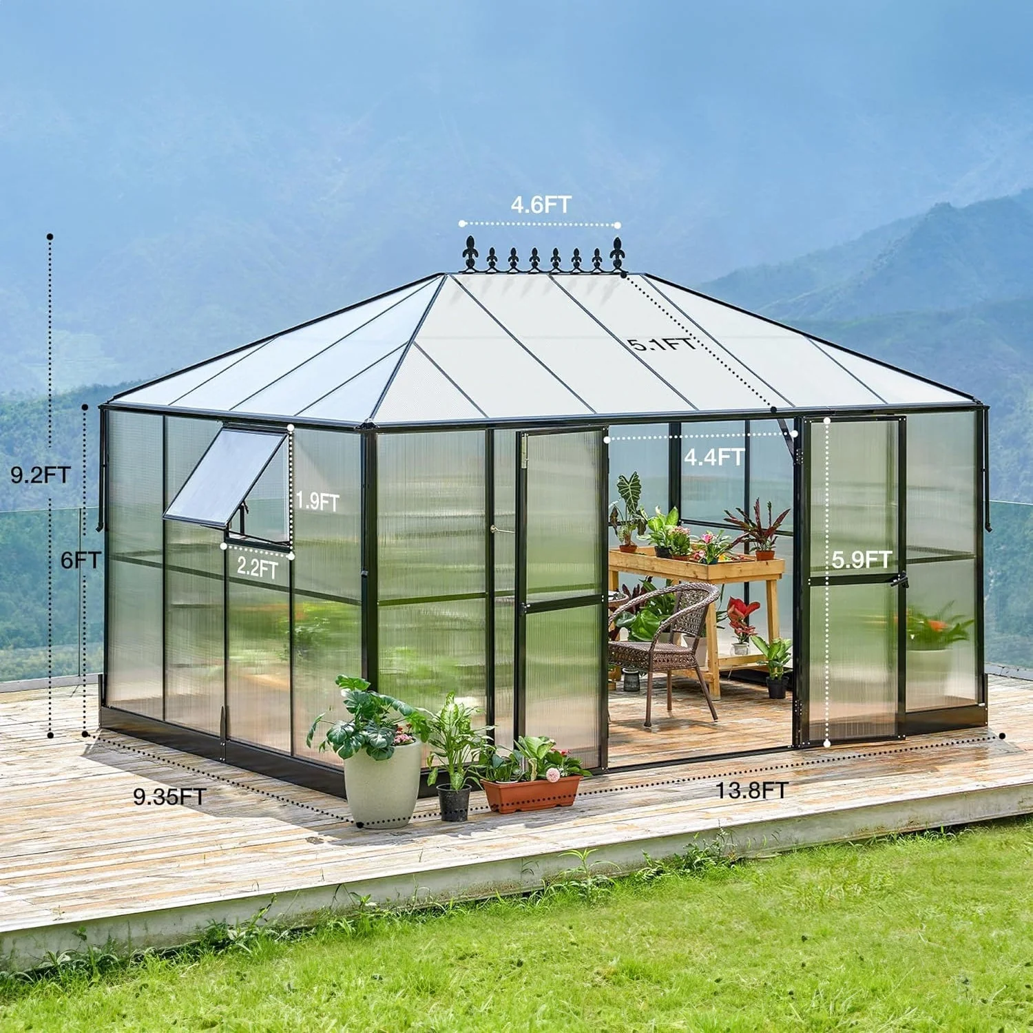 [10x14FT] Premium Outdoor Polycarbonate Greenhouse With Aluminum Frame And Double Swing Doors (93841752) - Image 8