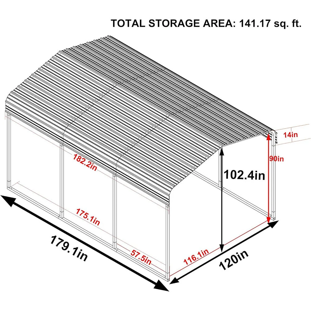 [10x15FT] MPT Large Heavy Duty Outdoor Metal Carport For Cars, Trucks And Boats - Image 2