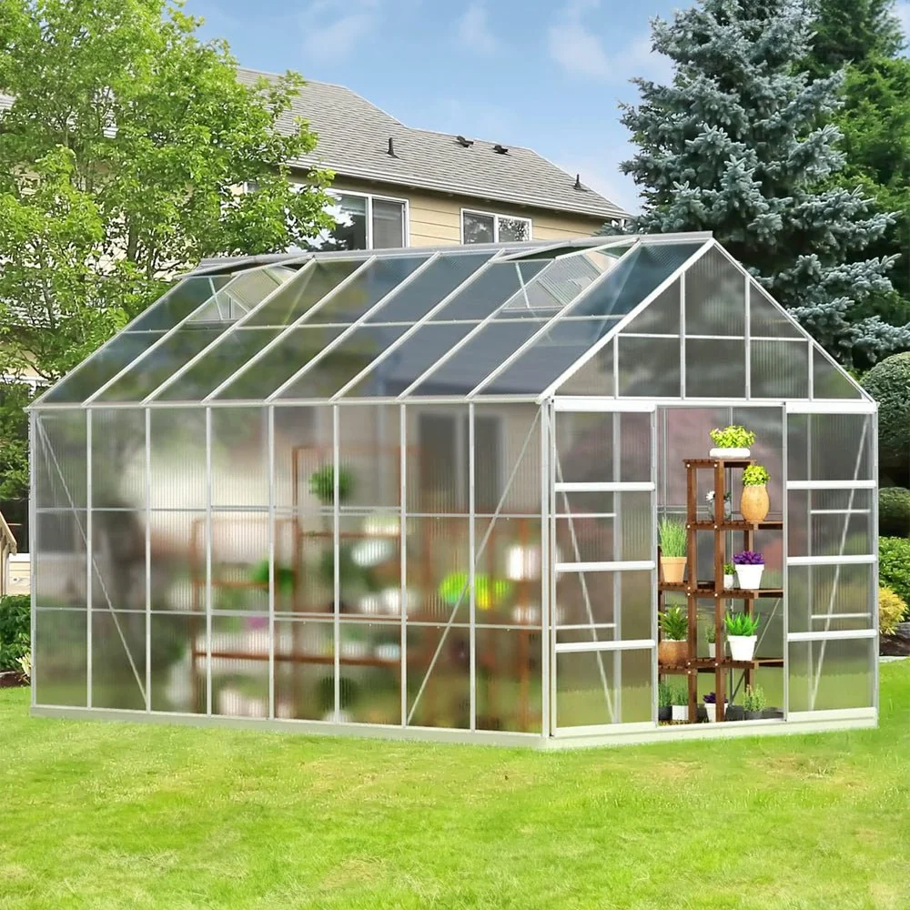 [10x16FT] Extra Large Heavy Duty Backyard Polycarbonate Aluminum Greenhouse With Sliding Doors And Vents - Image 2