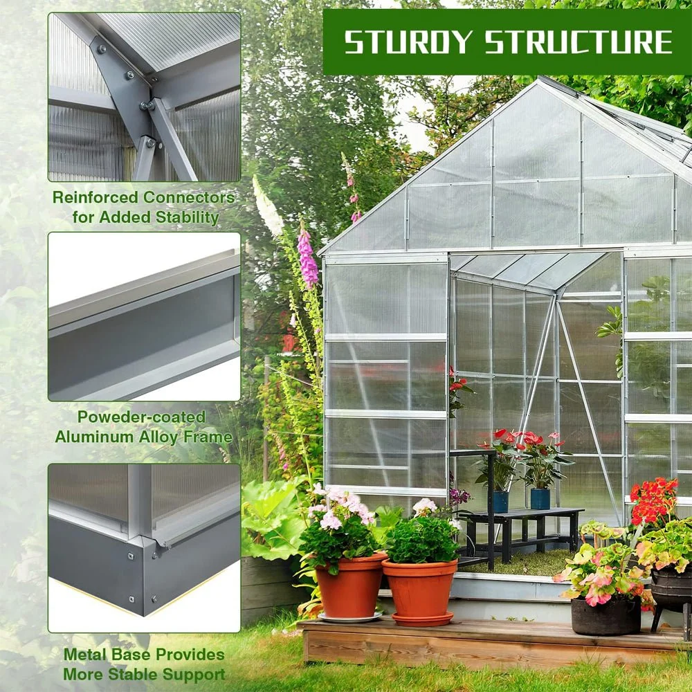 [10x16FT] Extra Large Heavy Duty Backyard Polycarbonate Aluminum Greenhouse With Sliding Doors And Vents - Image 4