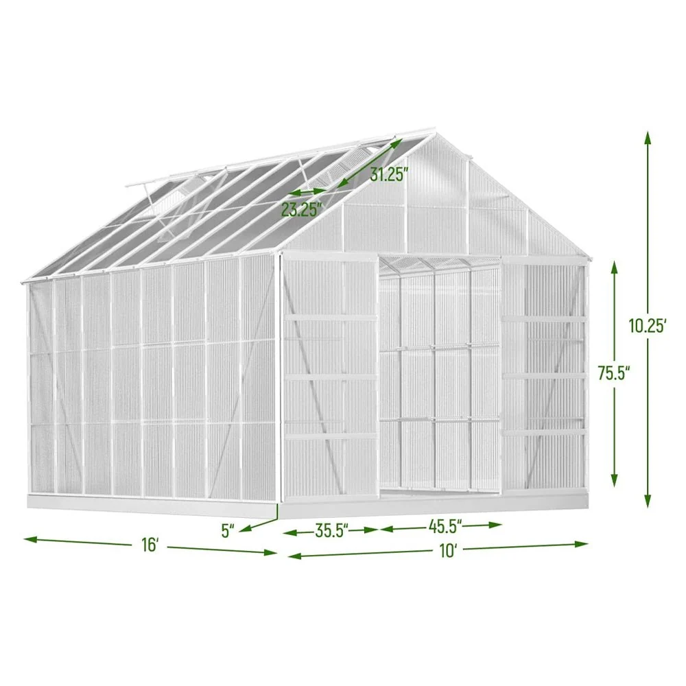 [10x16FT] Extra Large Heavy Duty Backyard Polycarbonate Aluminum Greenhouse With Sliding Doors And Vents - Image 6