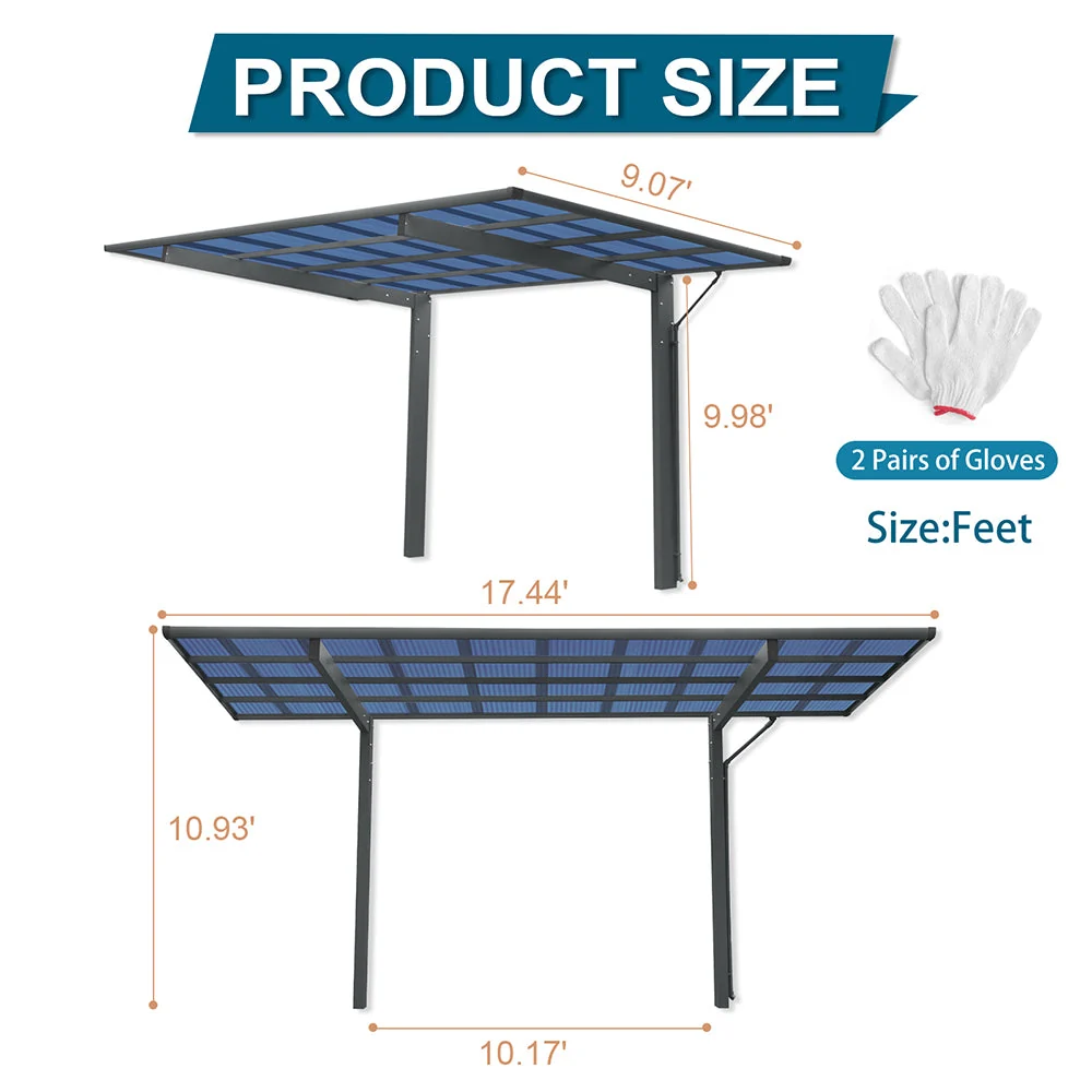 [10x17FT] Extra Large Heavy Duty Outdoor Aluminum Single Side Carport With Galvanized Metal Roof - Image 8