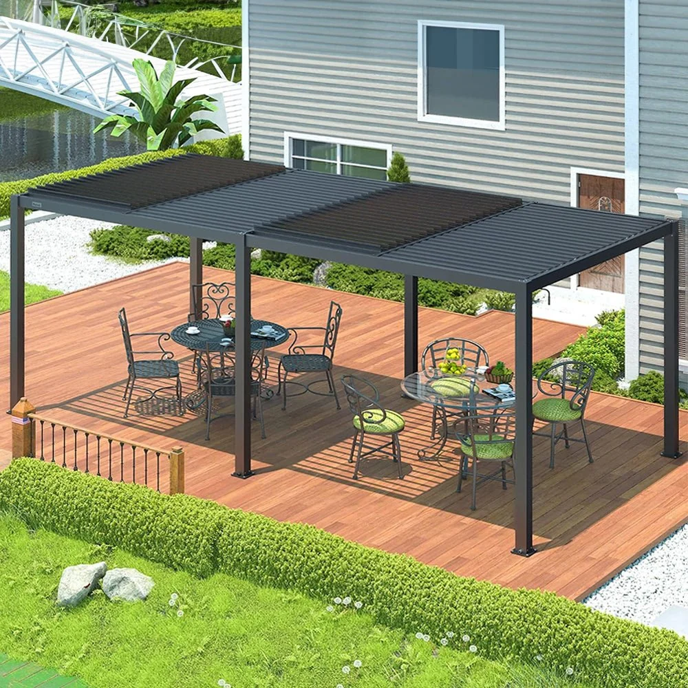 [10x19FT] Premium Full Aluminum Patio Outdoor Louvered Pergola With Adjustable Hardtop Roof (94186352)