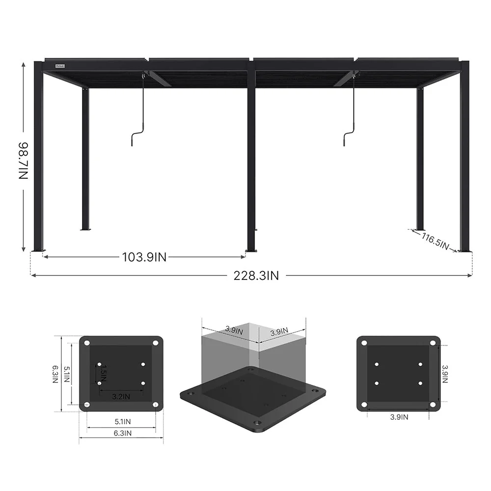 [10x19FT] Premium Full Aluminum Patio Outdoor Louvered Pergola With Adjustable Hardtop Roof (94186352) - Image 6