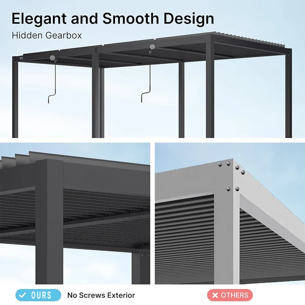 [10x19FT] Premium Full Aluminum Patio Outdoor Louvered Pergola With Adjustable Hardtop Roof (94186352) - Image 7