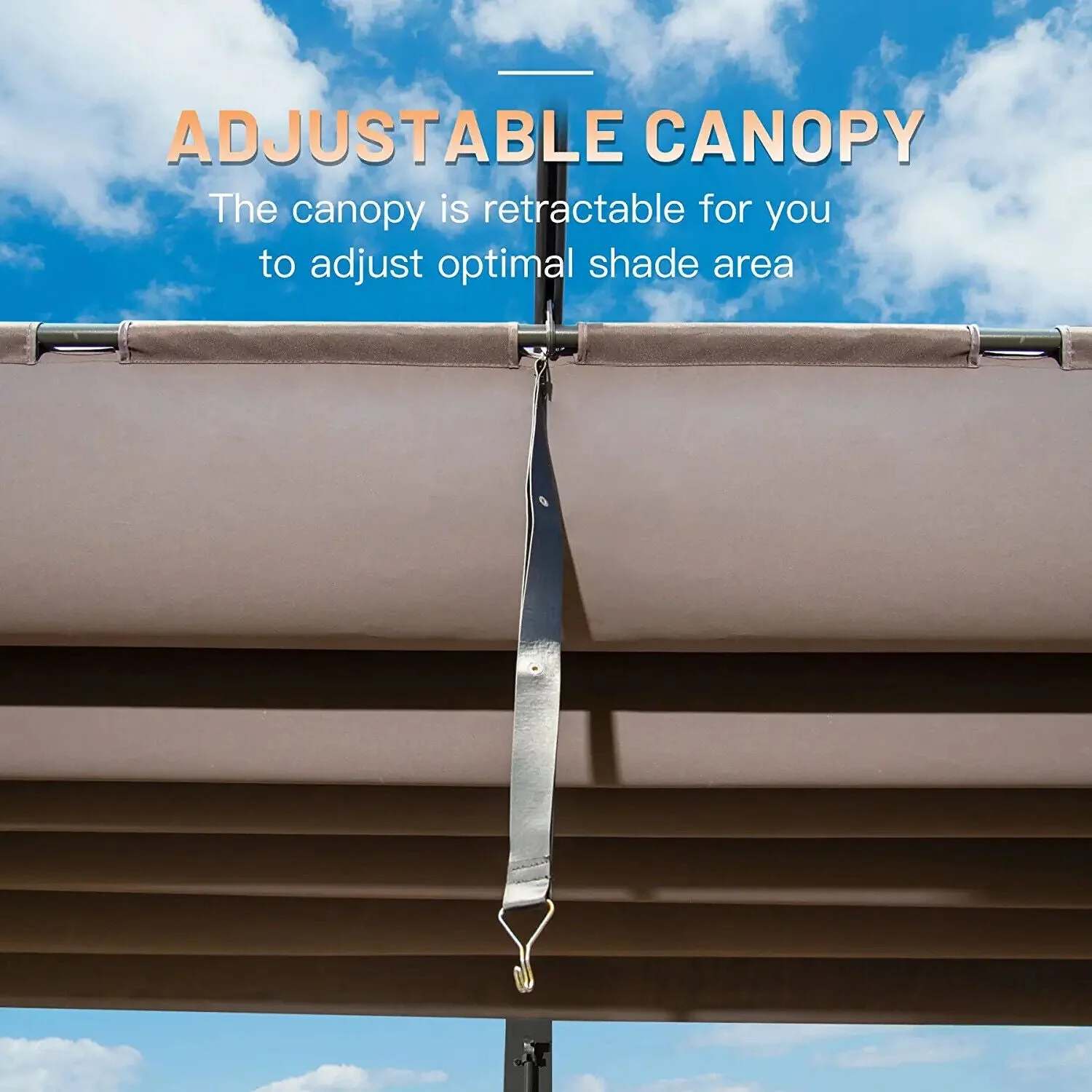[11x16FT] Outdoor Retractable Backyard Aluminum Metal Pergola Gazebo With Roof (97516804) - Image 3