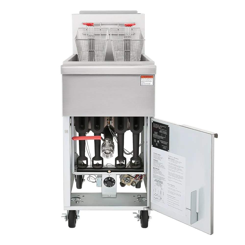 120K BTU Commercial Stainless Steel Gas Powered Floor Deep Fryer With Baskets, 50-55 LBS (96241357) - Image 3