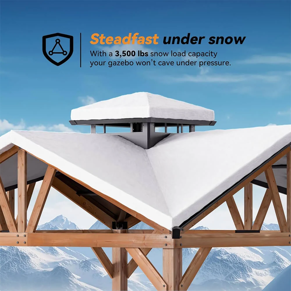 [12x12FT] Premium Outdoor Cedar Wood Hardtop Gazebo With Galvanized Steel Roof - Image 2