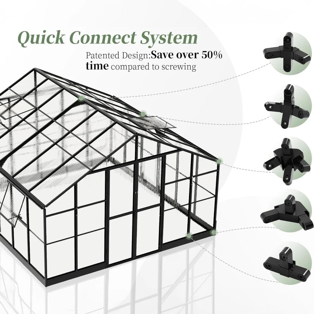 [12x13.5FT] Premium Extra Large Outdoor Aluminum Poylcarbonate Greenhouse With Quick Connect Fitting (94263715) - Image 2