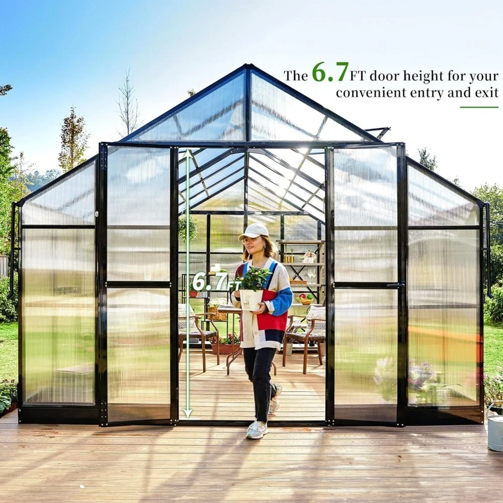 [12x13.5FT] Premium Extra Large Outdoor Aluminum Poylcarbonate Greenhouse With Quick Connect Fitting (94263715) - Image 3