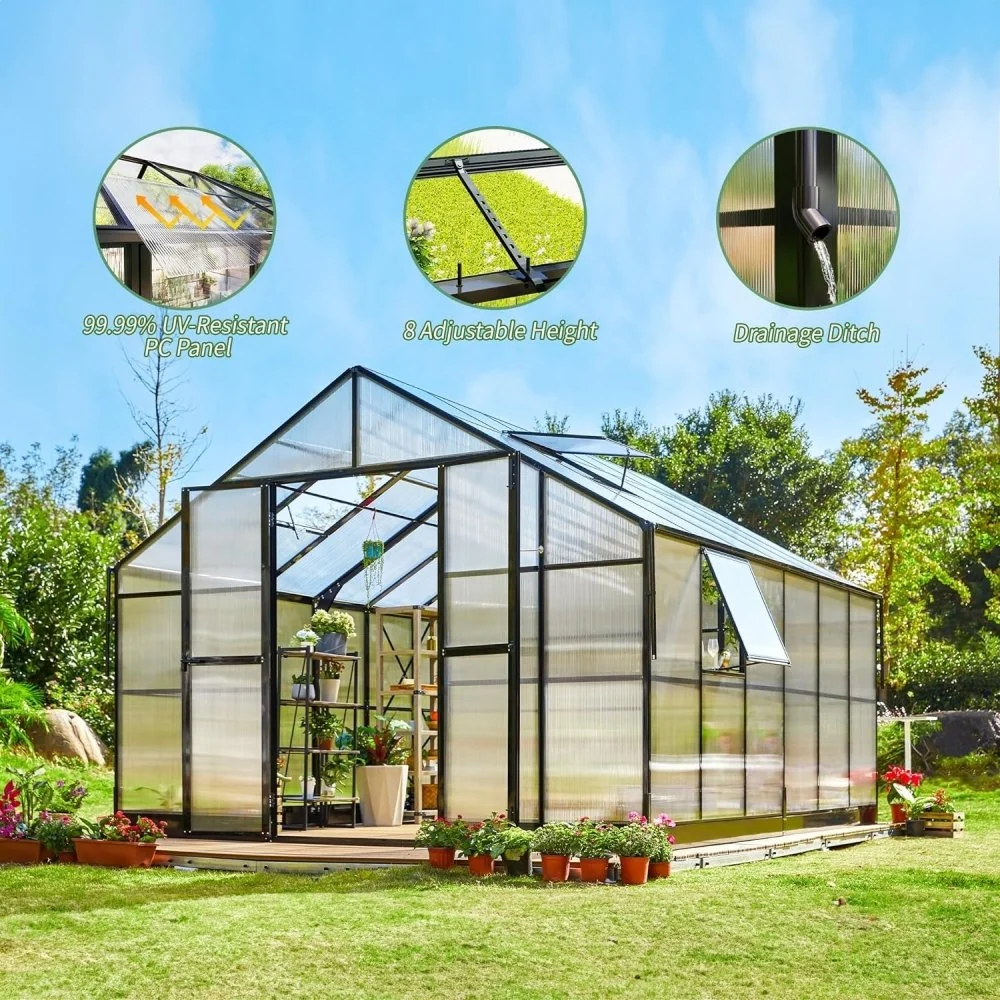 [12x13.5FT] Premium Extra Large Outdoor Aluminum Poylcarbonate Greenhouse With Quick Connect Fitting (94263715) - Image 5