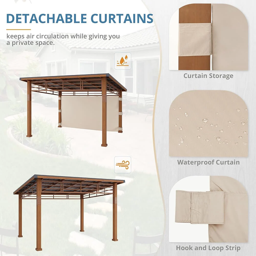 [12x14] Heavy Duty Outdoor Hardtop Wood Frame Gazebo Canopy With Metal Roof & Curtains - Image 4
