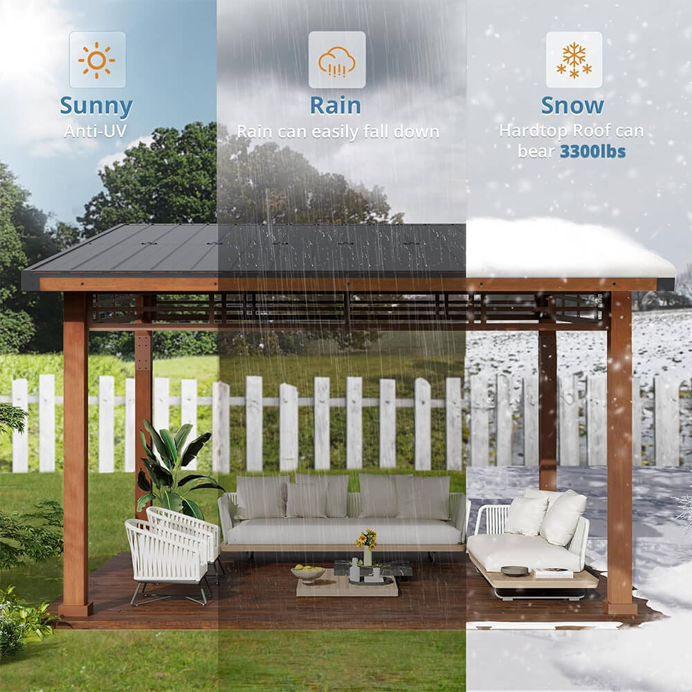 [12x14] Heavy Duty Outdoor Hardtop Wood Frame Gazebo Canopy With Metal Roof & Curtains - Image 5