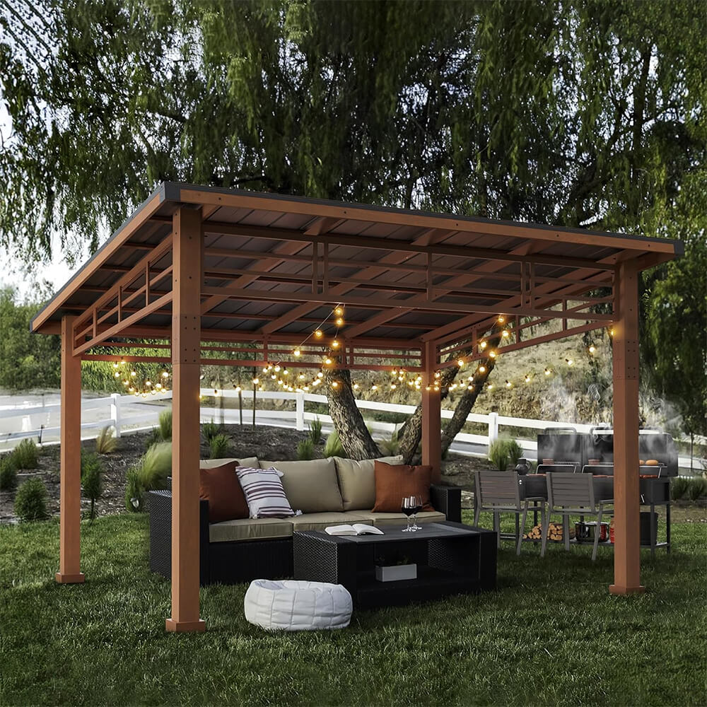 [12x14] Heavy Duty Outdoor Hardtop Wood Frame Gazebo Canopy With Metal Roof & Curtains - Image 7