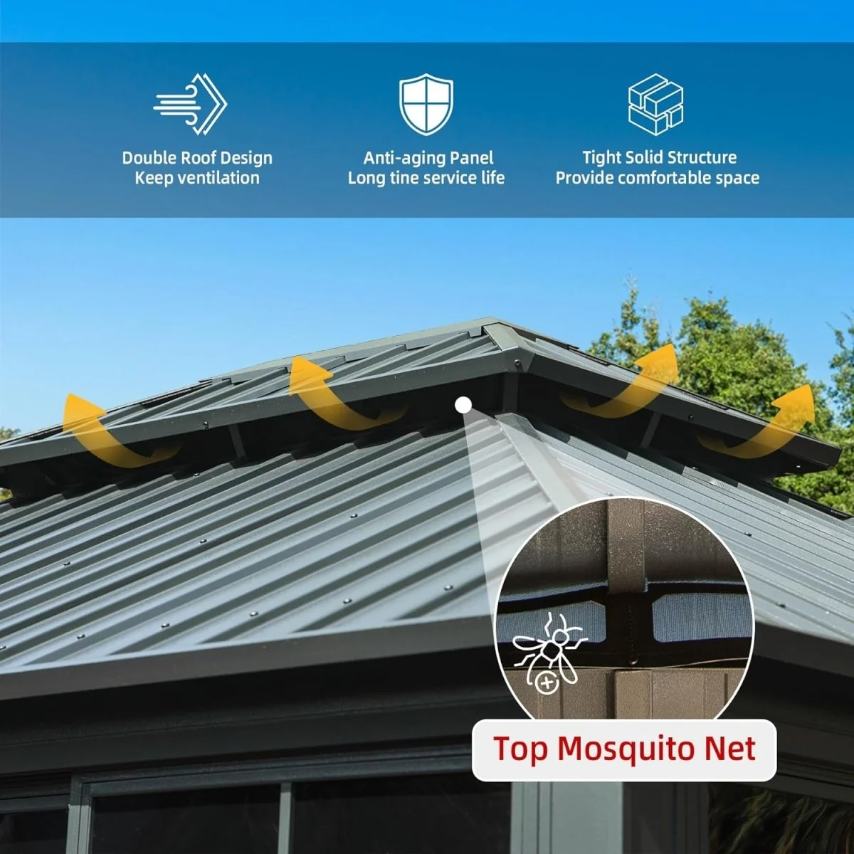 [12x14FT] Large Heavy Duty All-Season Steel Top Aluminum Double Roof Backyard Gazebo - Image 2