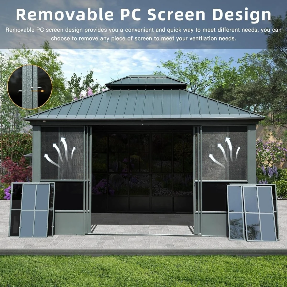 [12x14FT] Large Heavy Duty All-Season Steel Top Aluminum Double Roof Backyard Gazebo - Image 3